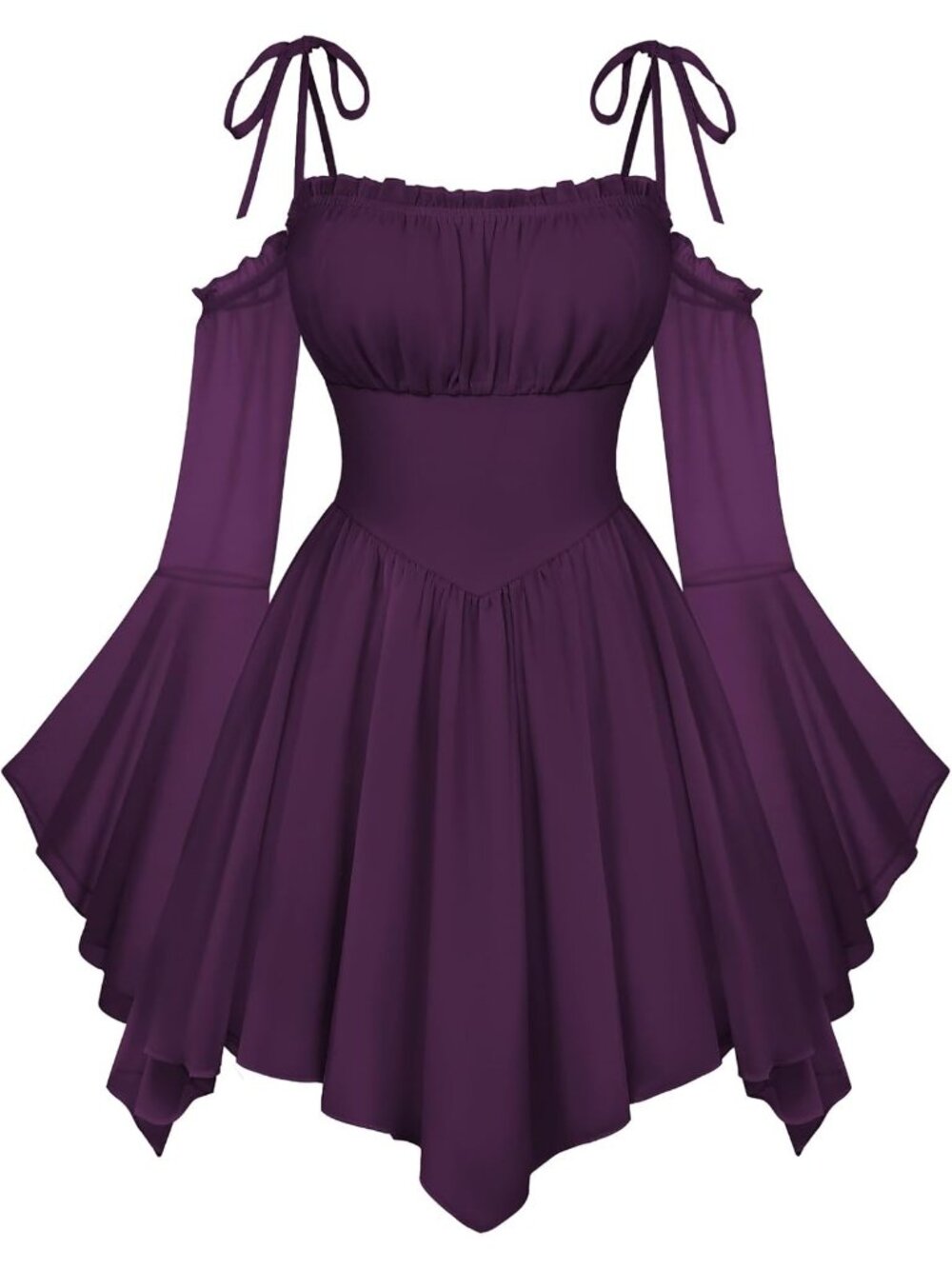 Women's Deep Purple Off Shoulder Fairy A LINE Boho Corset With Pockets Dress
